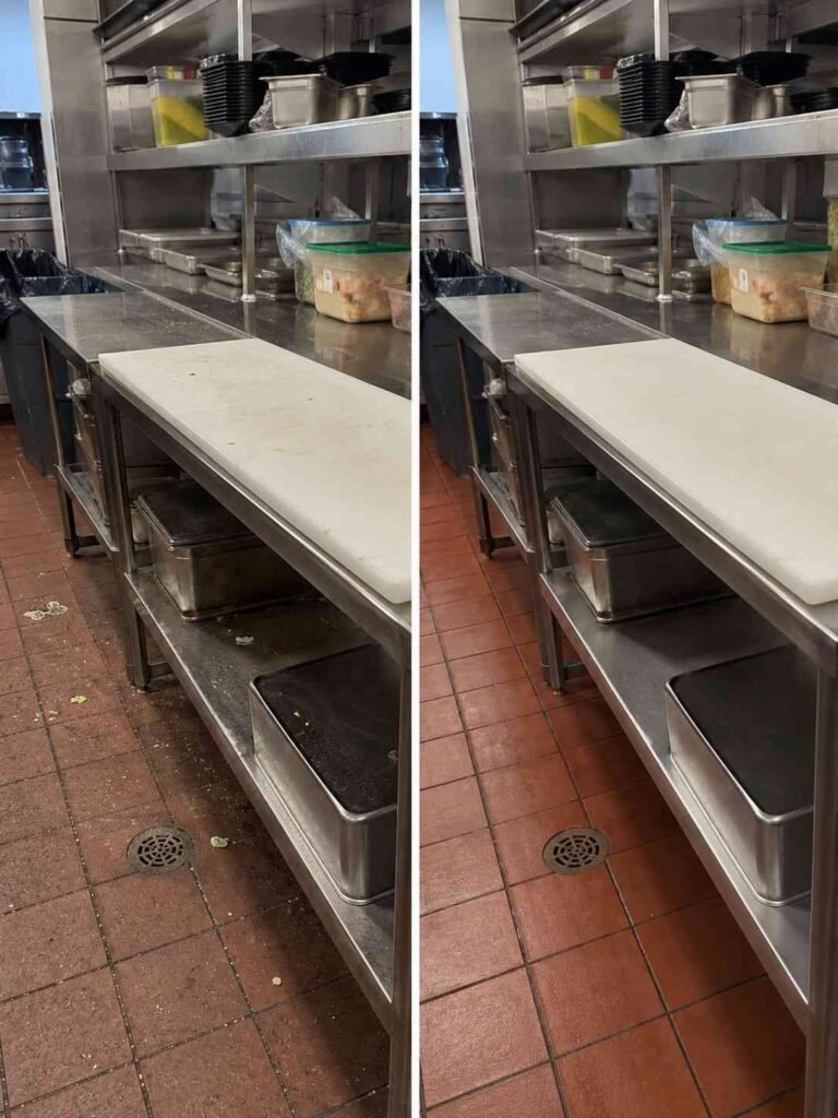 Restaurant prep station before and after